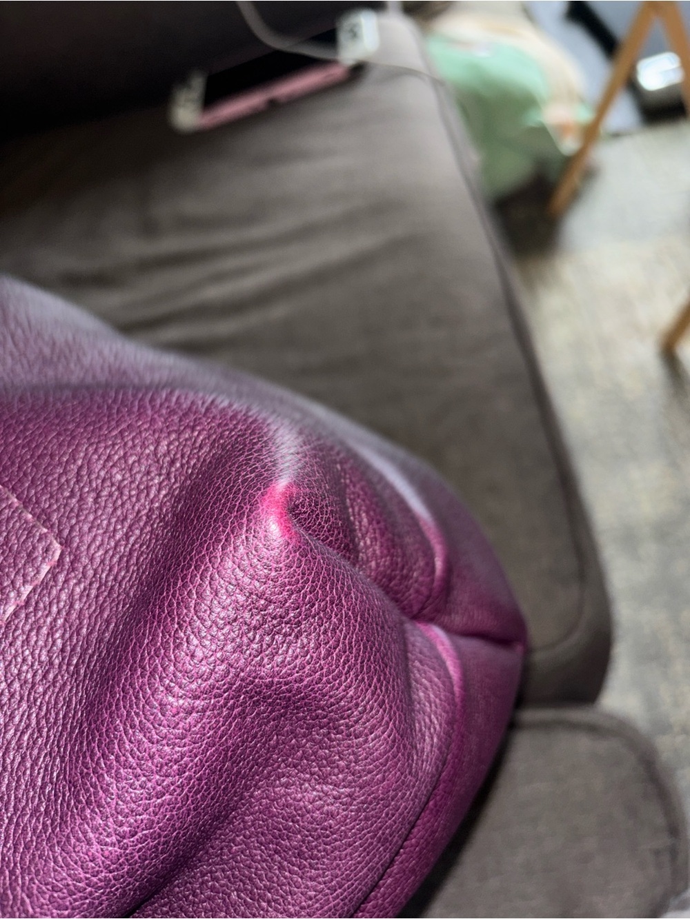 Large Plum Pebbled Leather Drawstring Shoulder Bag - Picture 5 of 8